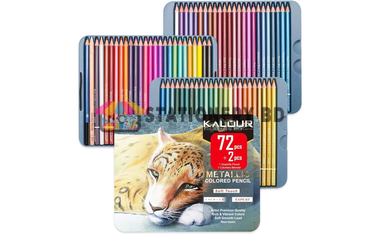 KALOUR 72 Piece Metallic Colored Pencils Soft Core with Vibrant Color Ideal for Drawing Blending Sketching Shading Coloring