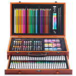 KALOUR Drawing Stationery 142 Pieces Wooden Box Children's Painting Set Oil Pastel Crayons Pencil Set Art Supplies
