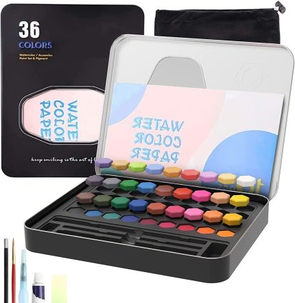 Keep Smiling 36 Watercolor Paint Sets Water Color Pigment School Painting Drawing Art Supplies With Painting Brush And Sponge Tin Box Set 36,Multicolor