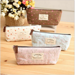 Korean Style Floral Pencil Bag Fresh Casual Pastoral Style Floral Canvas Student Pencil Bag Square Stationery Bag Pencil Bag