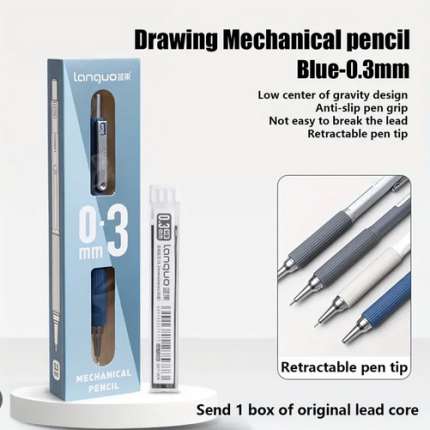 LANGUO P360-1 Soft Grip Metal Mechanical Pencil 0.3mm 2B Low Gravity Drawing Pencil Set with Leads