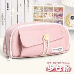 Large Capacity Three Layer Pencil Case Cute Canvas Pen Pouch Bag Cosmetic Bag Portable Storage Bag for Teen Students Office School Supplies - Pink