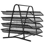 Metal 4 Tire Document Tray File Holder Storage Organizer Rack A4 Paper Tray Stand for Home & Office - 1 Pc (Black Color)