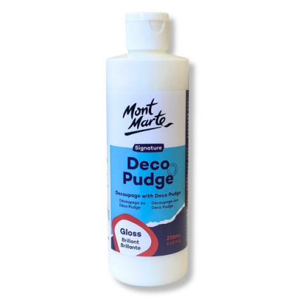 Mont Marte Deco Pudge Gloss Craft Varnish 236ml Multi-Purpose Clear Craft Sealer, Varnish, Decoupage Glue, Ideal for Acrylic Paints, Paper, Wood, Ceramics, Fabrics, Clay