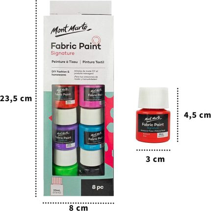 Mont Marte Fabric Paint Set 8pce X 20ml | Suitable for use on clothes, fabric shoes, tote bags, cushions and other DIY fashion and homewares