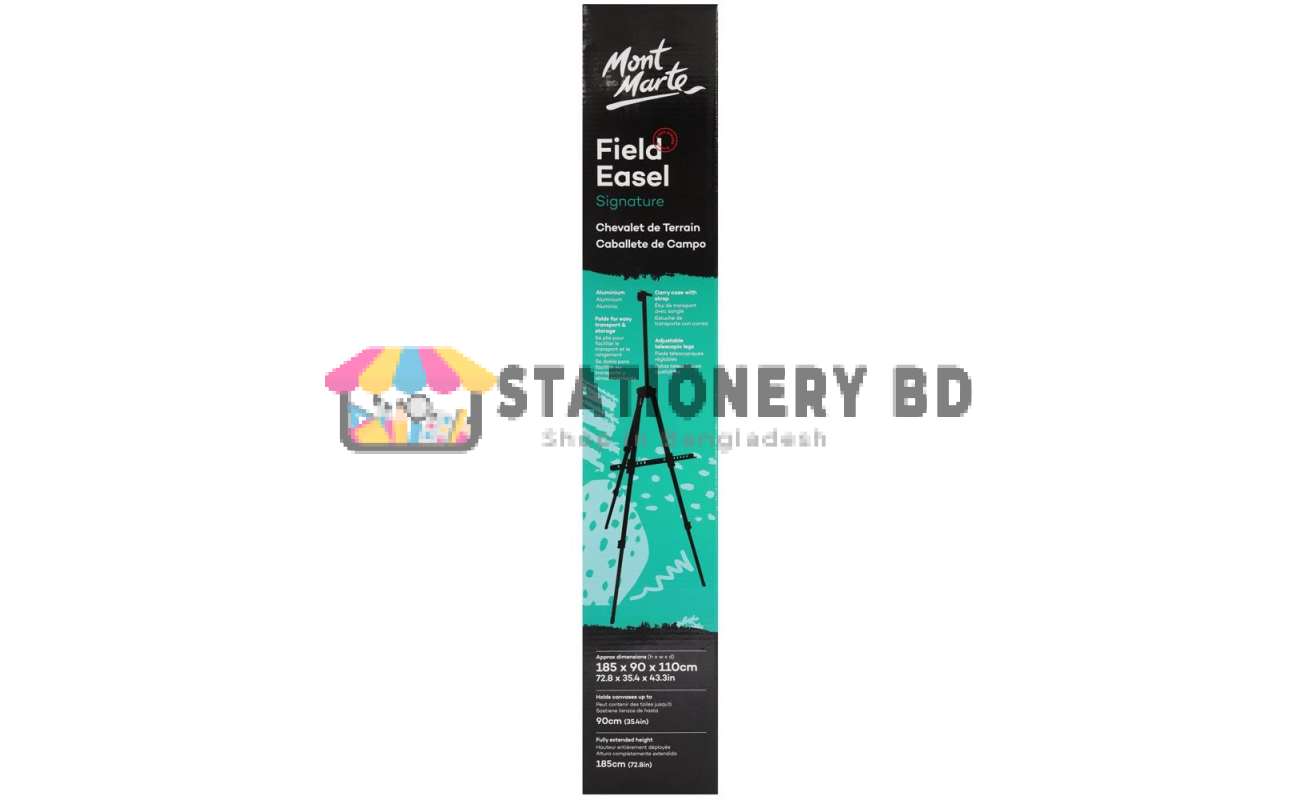 Mont Marte MEA0030 Tripod Easel Portable Aluminium Field Easel Telescopic Legs w/Carry Bag Black