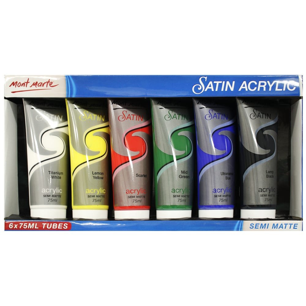 Mont Marte Satin Acrylic Semi Matte 6pc*75ml PMSS0001 Mont Marte Satin Acrylic Semi Matte 6pc*75ml PMSS0001