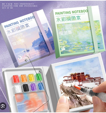 Painting Notebook Portable Pocket Notebook Sketching Watercolor Palette Set