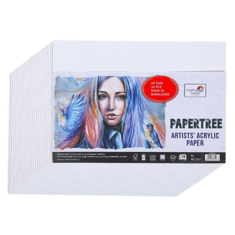 Papertree Acrylic water Color Paper A5 Size,10 Pcs ● 300 GSM Papertree Acrylic water Color Paper A5 Size,10 Pcs ● 300 GSM