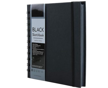 Papertree Black Sketchbook, Wiro Bound, Size 6" x 6" Inches, 200GSM (40 Sheets) 80 Pages