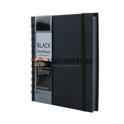 Papertree Black Sketchbook, Wiro Bound, Size 6" x 6" Inches, 200GSM (40 Sheets) 80 Pages
