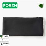 Premium Pouch Pencil Bag for Cosmetics, Mobile, Coins - Off White Canvas with Zipper, 8x4.5 inches - Black