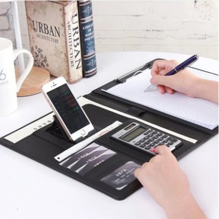 Professional Multifunctional PU Leather Zippered Padfolio – A4 Business Organizer with Calculator & Memo Pad - GadStyle BD