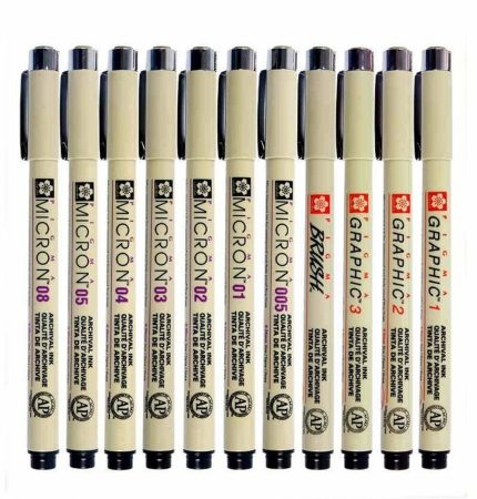 Sakura Pigma Micron Pen Set , Art Marker Pens Graphic Brush Needle Drawing Markers black ink Sketch 12 PCS