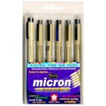 Sakura Pigma Micron Pens, 6 pcs (0.2 mm, 0.25 mm, 0.3 mm, 0.35 mm, 0.45 mm and 0.5 mm)