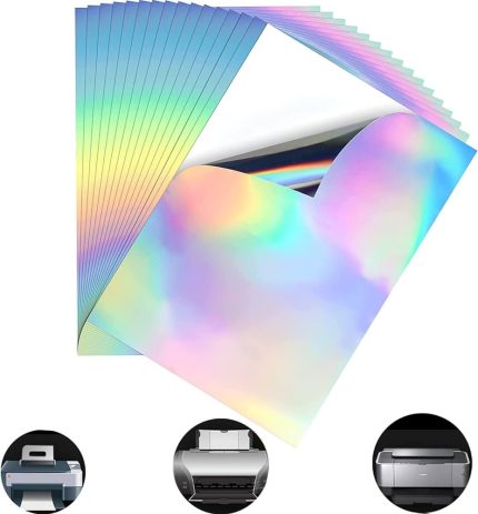 Seven Color Printable Vinyl Sticker Paper A4 Holographic Sticker Paper Printable Clear Sticker Paper Waterproof Vinyl Sticker Paper for Inkjet Printer Laser Printer DIY Craft...