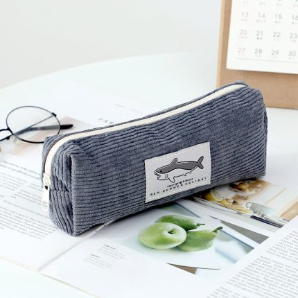 Simple Ins Shark Embroidered Pencil Case Cute High-value Student Stationery Storage Bag - Dark Grey