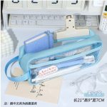 Transparent Large Capacity Visible Zipper Pencil Case Simple Ins Junior High School Students Stationery Case Solid Color Pencil Case for Men and Women - Blue