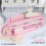 Transparent Large Capacity Visible Zipper Pencil Case Simple Ins Junior High School Students Stationery Case Solid Color Pencil Case for Men and Women - Pink