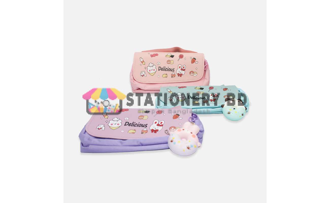 Delicious Large Capacity Pencil Bag for Girls with Squishy Cartoon Double Zipper 173-177