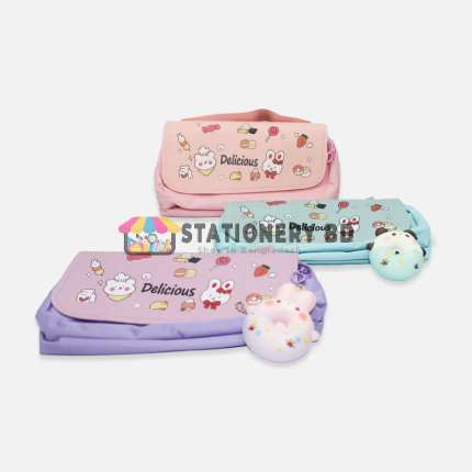 Delicious Large Capacity Pencil Bag for Girls with Squishy Cartoon Double Zipper 173-177