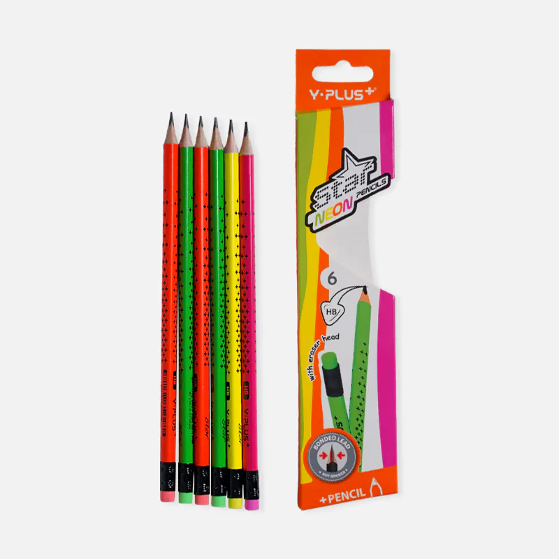Y-Plus+ Star Neon with eraser 8 mm HB Pencil Y-Plus+ Star Neon with eraser 8 mm HB Pencil
